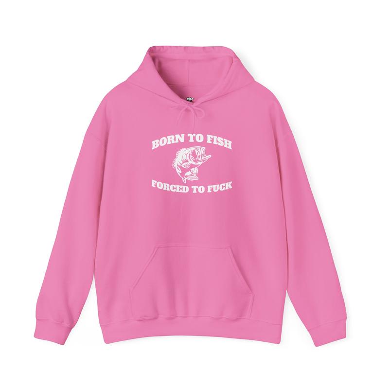 Born to Fish Hoodie - Laugh Factory Tees - Casual Fishing Hoodie with Humor, Cotton/Polyester Blend, Everyday Wear - Menswear Pullover Sweatshirts