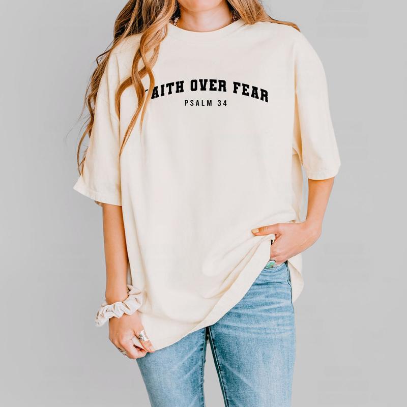 Faith Over Fear Comfort Shirt, Psalm 34 T-Shirt, Christian Tee, Minimal Christian Shirt, Bible verse Shirt, Religious TShirt, Faith Shirt, Christian S