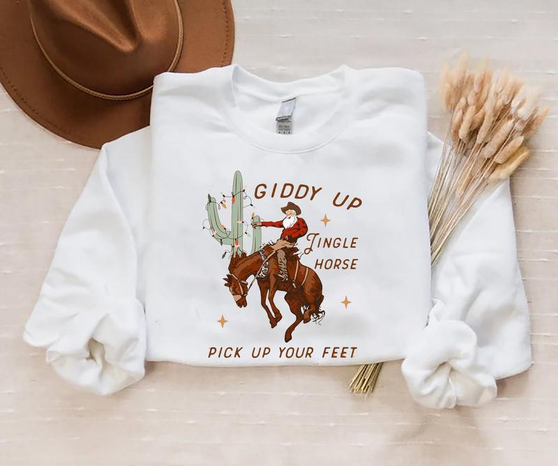 Cowboy Christmas Sweatshirt, Western Christmas Shirt, Giddy Up Jingle Horse Pick Up Your Feet, Howdy Country Christmas Horse, Cowgirl Shirt, Christmas