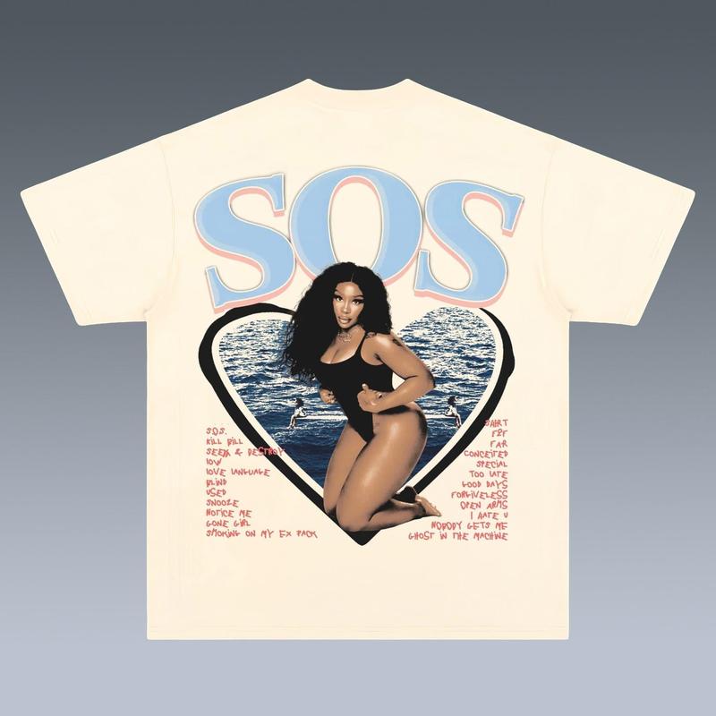 S.Z.A S.O.S Ver3  Vintage 90s Graphic Tees, 2 Sides Cotton Vintage Shirt To Match Sneaker Hiphop Clothing Rapper Merch Shirt, Hiphop Tour Concert 2024, Gift For Fan Y2K Aesthetic Hoodie Sweatshirt