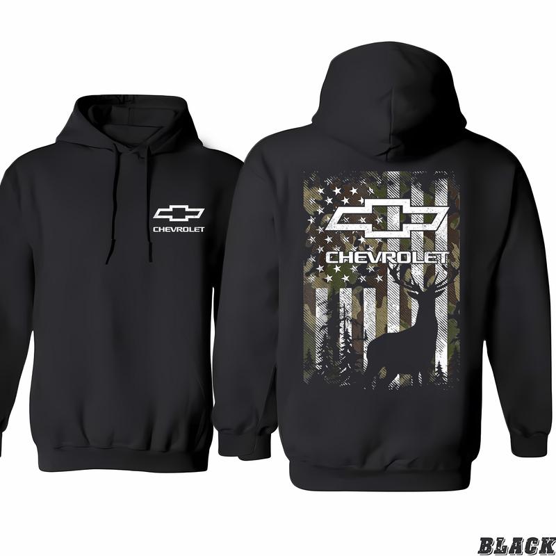 Buck Wear Chevy Camo Accent Flag Hoodie, Choose Your Color, Endless Style Possibilities, Suitable For Men And Women, Menswear Unisex, Classic Cotton