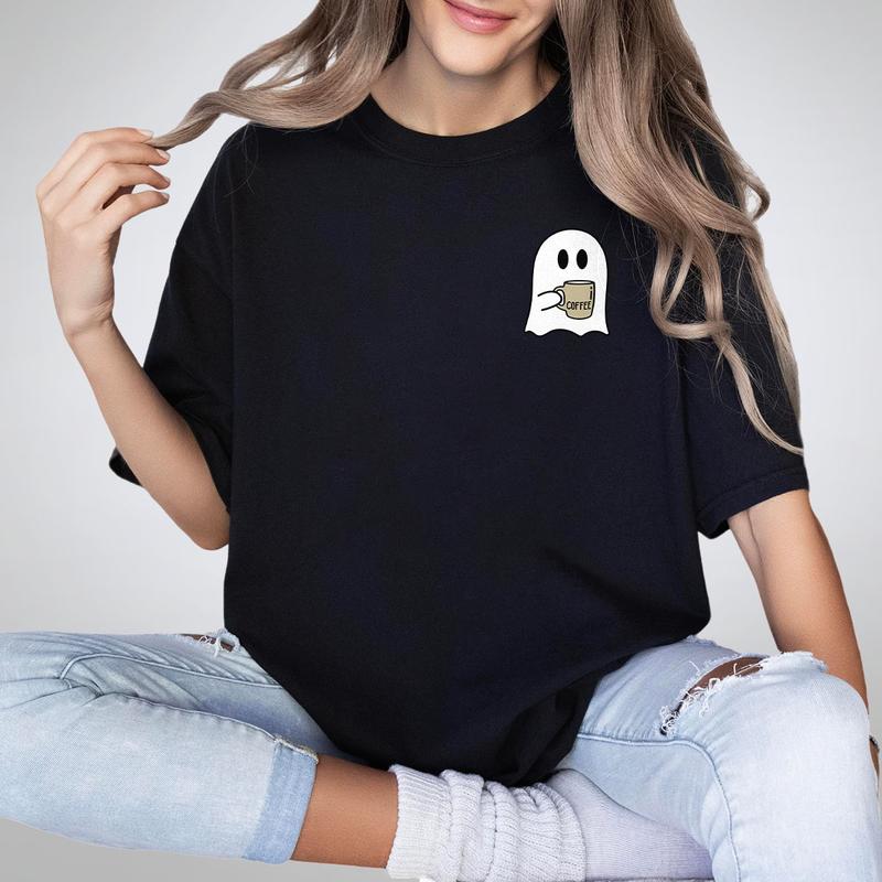 Spooky Coffee T-shirt, Cute Spooky T-shirt, Womens Ghost Shirts, Spooky Season Tee, Ghost Halloween Shirt, Fall Coffee Lover Shirt, Halloween Party Shirt, Coffee Lover Shirt, Women's Tops, Retro Halloween Tee