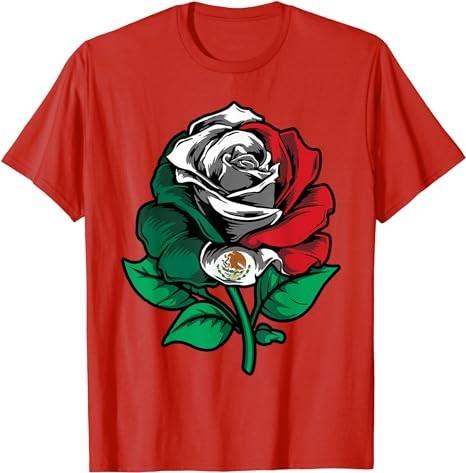 Rose Floral Mexico Flag Love Mexico Independence Mexican T-Shirt