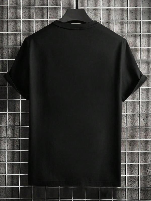 Men's Letter Print Drop Shoulder Tee, Regular Fit Casual Streetwear Short Sleeve Round Neck T-shirt for Summer, Graphic Tees, Fashion Men's Top for Daily Wear