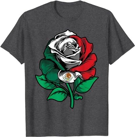 Rose Floral Mexico Flag Love Mexico Independence Mexican T-Shirt