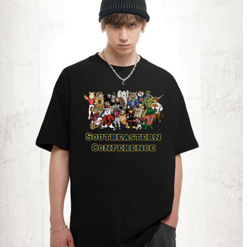Southeastern Conference Mascot Graphic T-Shirt Cotton Short-sleeve Retro Streetwear Tshirt Menswear Top Shortsleeve Underwear Human Baseball t shirt