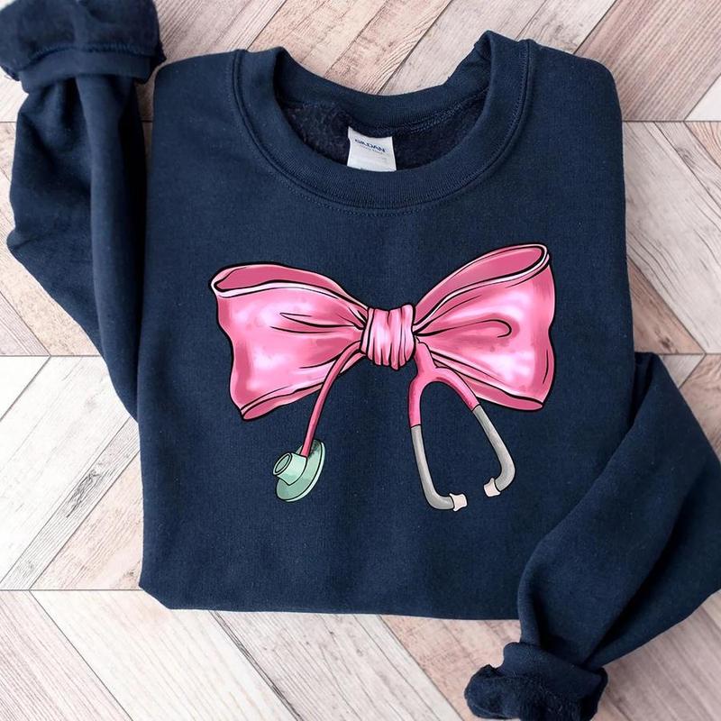 Nurse Coquette Bow Sweatshirt, Retro Nurse Shirts, RN, Unisex Stethoscope Crewneck Sweatshirt, Nursing School, Nurses Week Appreciation, Unisex Shirt