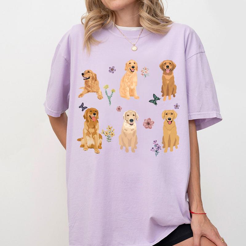 Golden Retriever Cottagecore T-Shirt, Floral Golden Retriever T-Shirt, Golden Retriever Gifts, Wildflower Golden Retriever, Golden Retriever Mom, Dog Mom Tee, Cute Golden Retriever Dog Mom Comfort Tshirt, Gift for Dog Lover, New Dog Owner Gift, Women Top