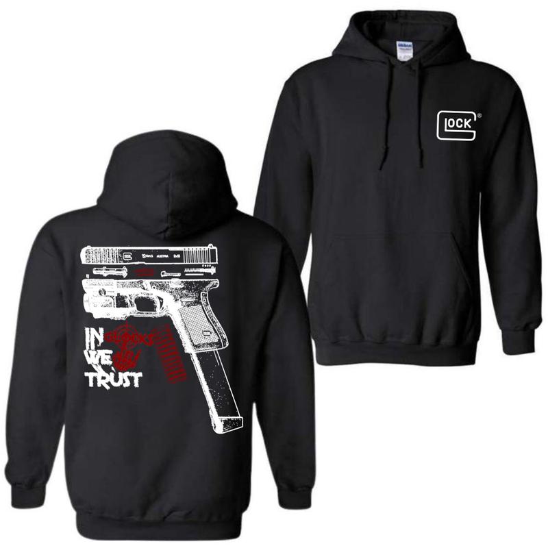 In GLock We Trust Hoodie - Glock Hoodie- Design Glock Bone Hand Double Sided - Men's & Women's Classic Fit Long Sleeve Hoodie - Menswear Casual Underwear