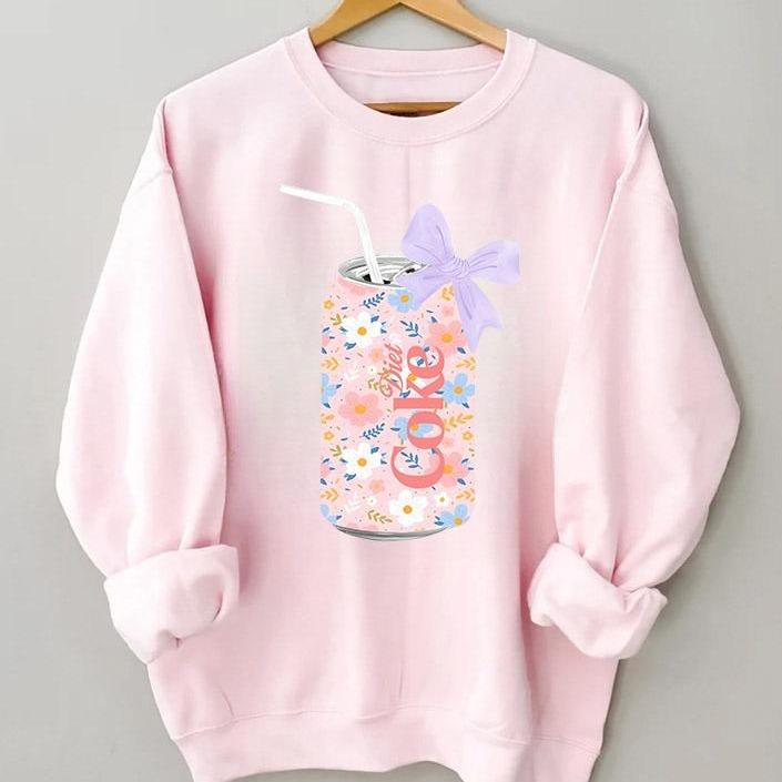 Diet Coke Sweatshirt, Floral Diet Coke Cute Baby Sweatshirt, Floral Diet Coke Gift, Floral Diet Coke Sweatshirt, Floral Diet Coke Bow Crewneck, Diet Coke Cute Baby Pink Bow Shirt, Y2k Crewneck, Cute Baby Pink Bow Tee, Soda Pink Menswear Hoodie
