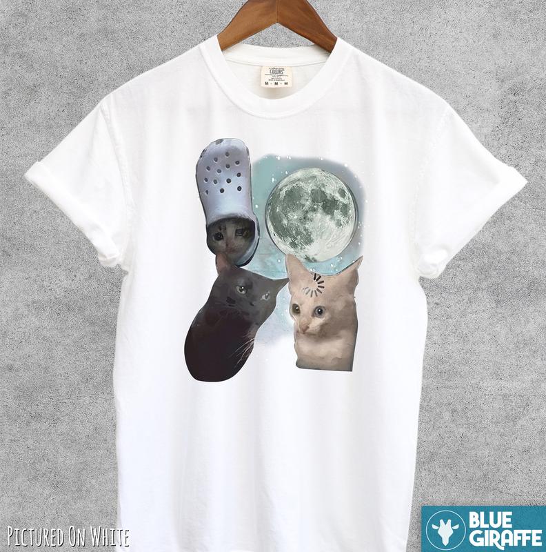 Three Cats Moon Retro T-Shirt, Meme Comfort Colors Graphic Tee