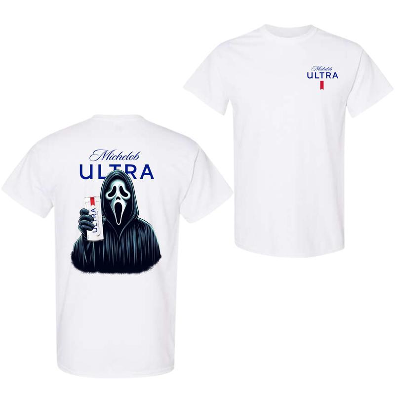 Michelob Ultra Beer, Michelob Ultra Ghost Face Halloween 2 Sided T-Shirt, Michelob Ultra Halloween Shirt, Halloween Shirt, For Men, For Women, Hallowe