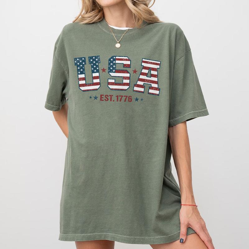 Retro USA Est 1776 Shirt, America T-Shirt, Retro USA T-shirt, 4th of July, 4th of July T-Shirt, Shirt For Women, Gift For Independence Day, Freedom Shirt, Patriotic Shirt, America Flag Tee,Star American Tee, Women Tops