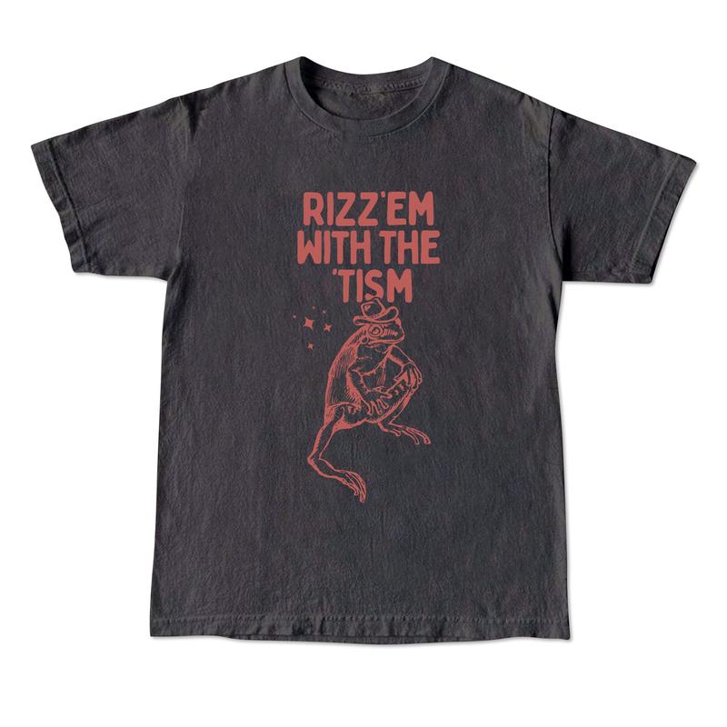Rizz Em With The Tism Vintage T-Shirt, Retro Funny Frog Shirt, Frog Meme Tee, Vintage Washed Relaxed Cotton Shirt, Cool Frog Gifts Menswear Top