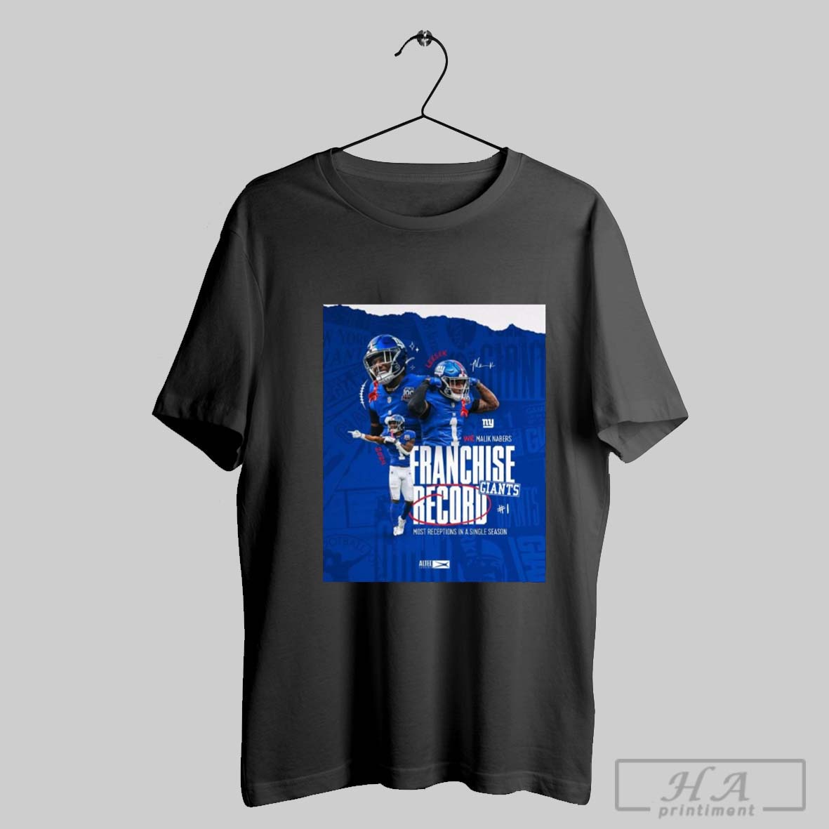 Poster New York Giants Malik Nabers Franchise Record Most Receptions In A Single Season 2024 Signature T Shirt