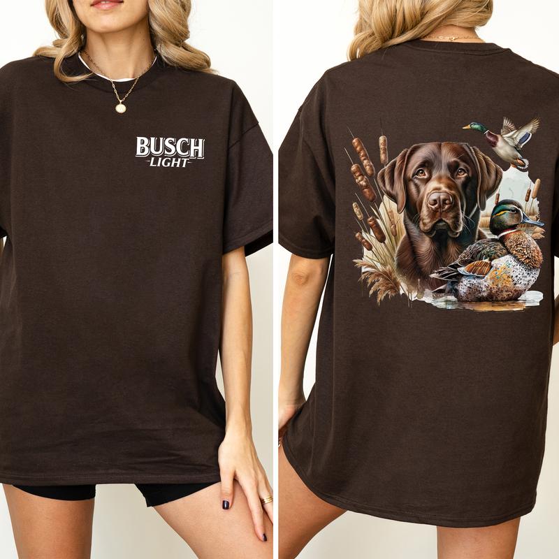 Busch Light Dog Hunting Duck 2-Sided Graphic Shirt, Mallard Hunting Shirt for Men, Dog Hunt Tee, Soft Cotton Fabric Tshirt, Classic Casual Womenswear