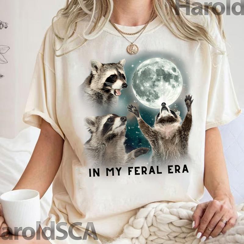 In My Feral Era Racoons Howling At The Moon T-shirt, Feral Moms Build Character Shirt, Racoon Lover Gift Idea for Feral Mom