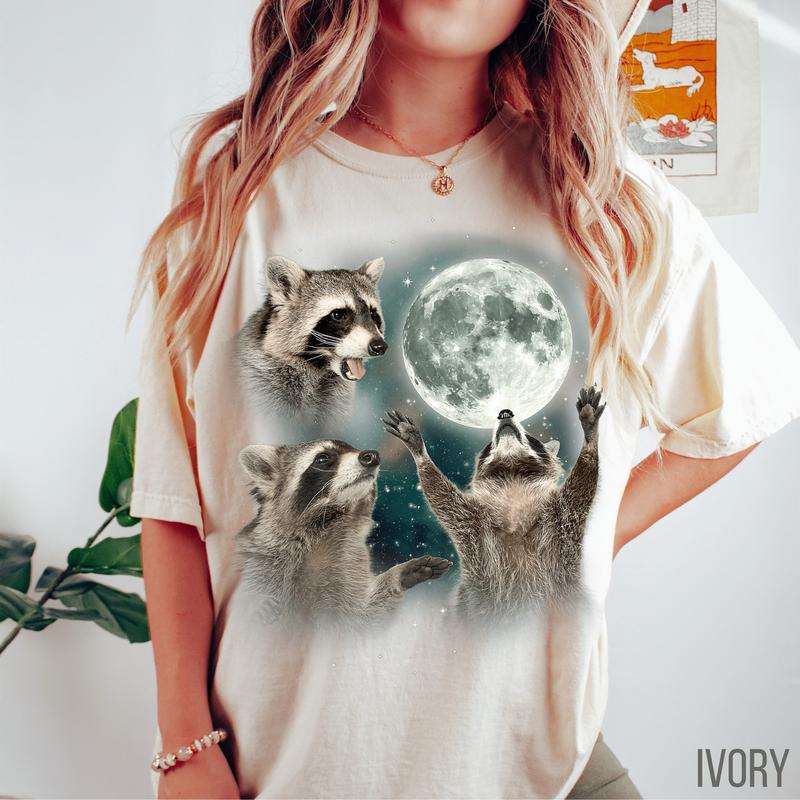 Three Raccoons Vintage Shirt - Retro Moon Design, Raccoon Funny Shirt, Gift Lover Raccoon, Gift for Friends, Crew Neck, Trendy  Top