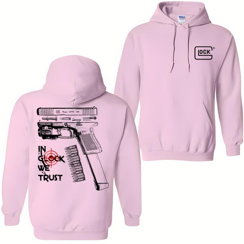 In GLock We Trust Hoodie - Glock Shirt- Full Color Double Sided - Men's & Women's Classic Fit Long Sleeve Hoodie - Menswear Casual Underwear Embroidered Love