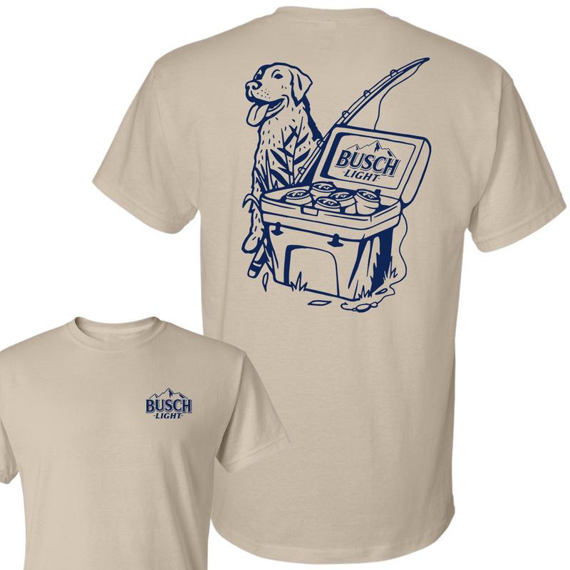 Busch Light Fishing Scene With Dog & Cooler 2 sided T-Shirt, Hunting T-Shirt, For Men, For Women