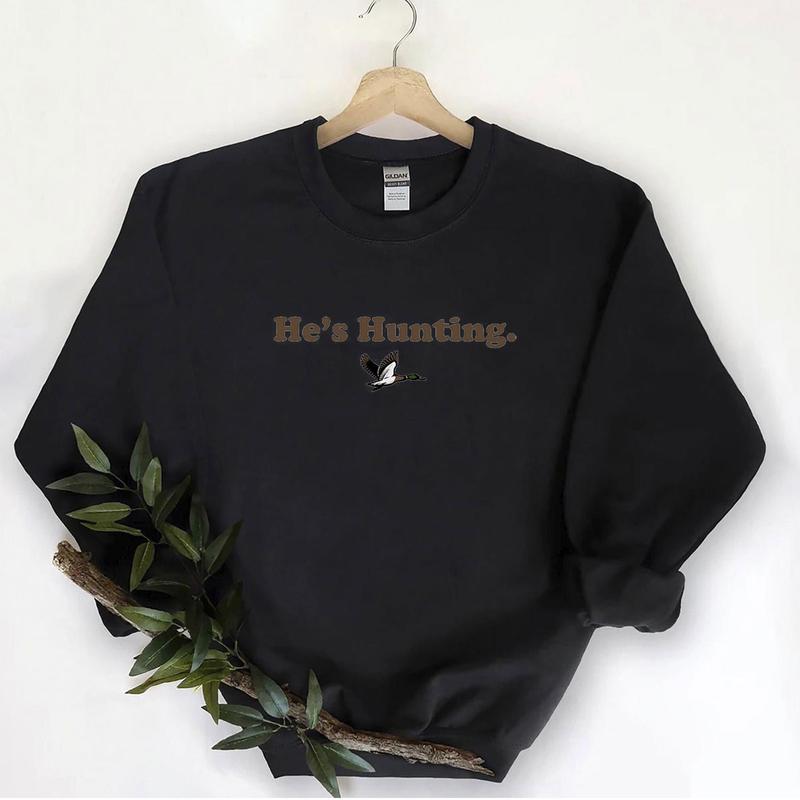 He is Hunting Mallard Duck Sweatshirt, Minimalist Graphic Sweatshirt Unisex, Retro Hunting Season Sweatshirt duck sweatshirt