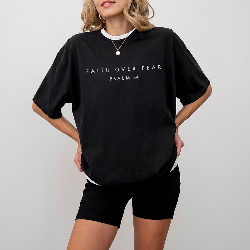 Faith over Fear Comfort Shirt, Psalm 34 Christian T-Shirt, Minimal Christian Shirt, Bible Verse Shirt, Religious Tee, Faith Shirt, Christian Shirts For Women, Christian Women Top