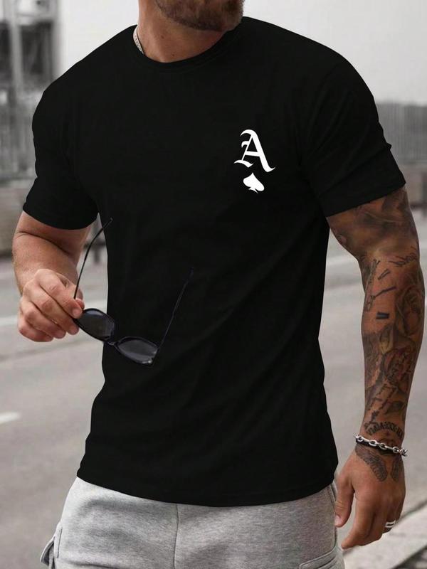 Men's Letter Print Round Neck Tee, Regular Fit Casual Streetwear Short Sleeve T-shirt, Graphic Tees,Â Men's Summer Clothes Top for Daily Wear