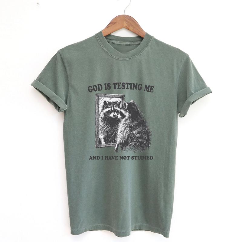 God Is Testing Me Funny Comfort Colors T-shirt - Vintage Possum & Raccoon Meme Shirt, Perfect Trash Panda Gift, Gift for Best Friend, Gift for Him & H
