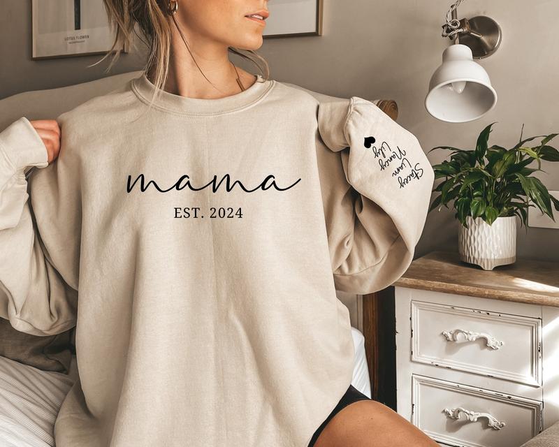 Mama Est Sweatshirt, Unisex T-Shirt, Custom Mama Est 2024 Sweatshirt, Custom Mom Sweatshirt, Mom Gift, New Mom Gift, Mama Sweatshirt, Gift for Mom, Mo