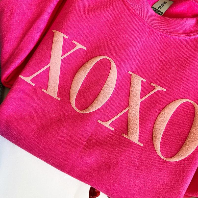XOXO Puff Print Sweatshirt, Valentines Day sweatshirt, Valentine's Day gift, Pink Valentines Day sweatshirt