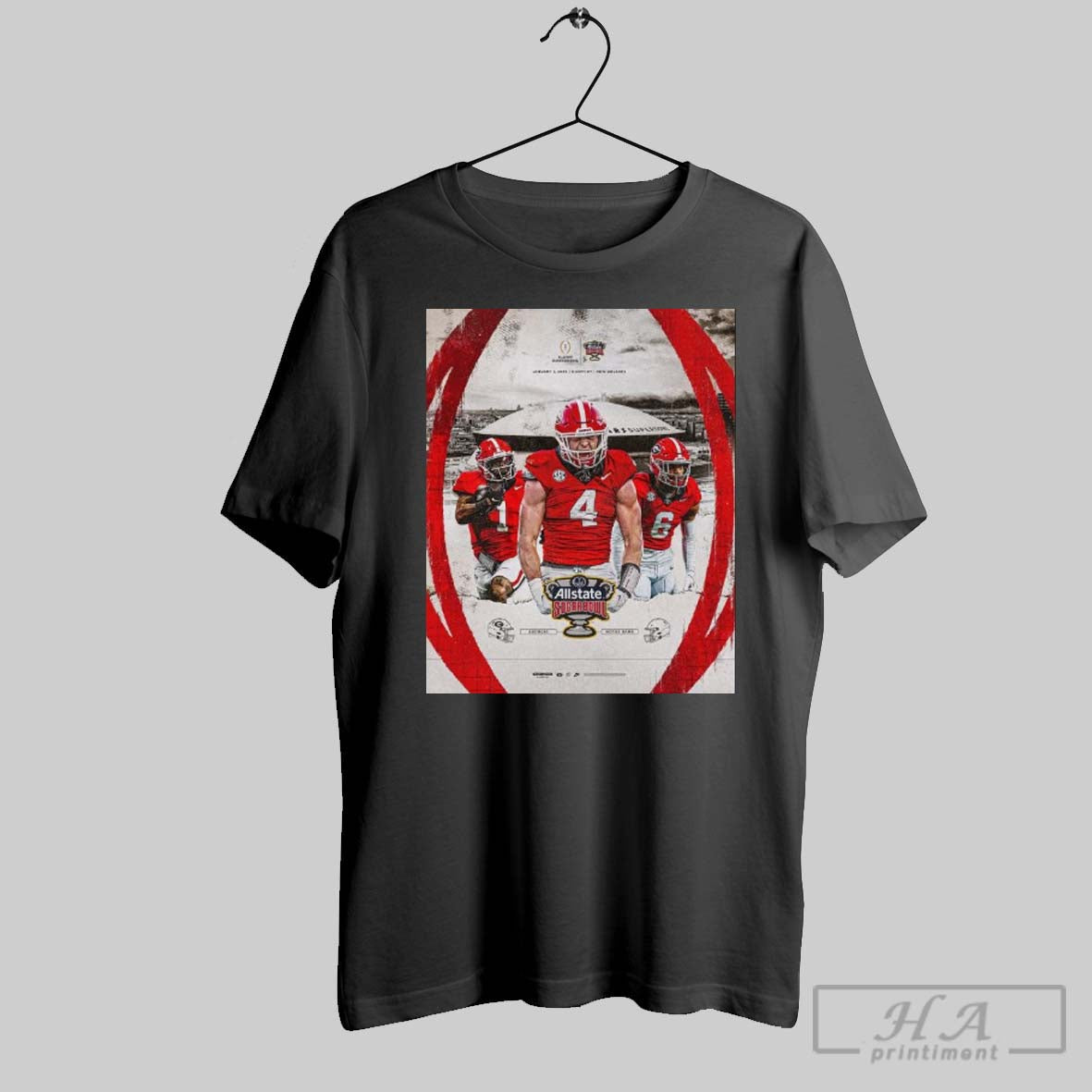 Poster Georgia Bulldogs Vs Notre Dame Fighting Irish Playoff Quarterfinal Allstate Sugar Bowl January 1 2025 T Shirt
