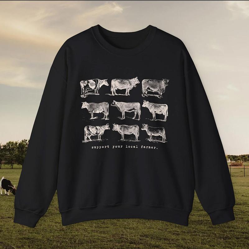 Support Your Local Farmer Cow Sweatshirt, Farm Animals Sweater, Farming Clothes Trendy Homesteading Crewneck