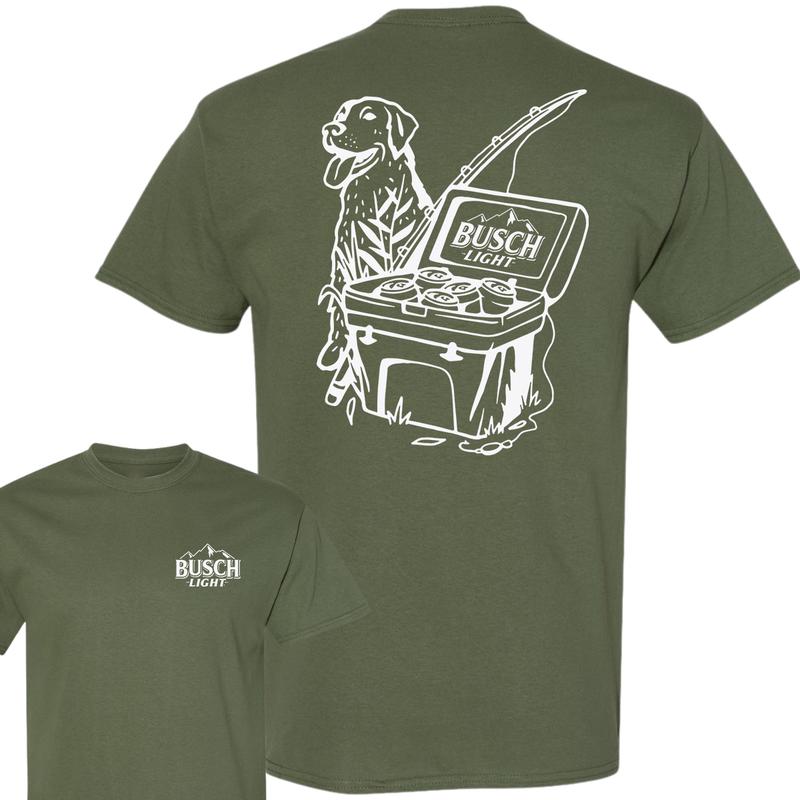 Busch Light Fishing Scene With Dog & Cooler 2 sided T-Shirt, Hunting T-Shirt, For Men, For Women