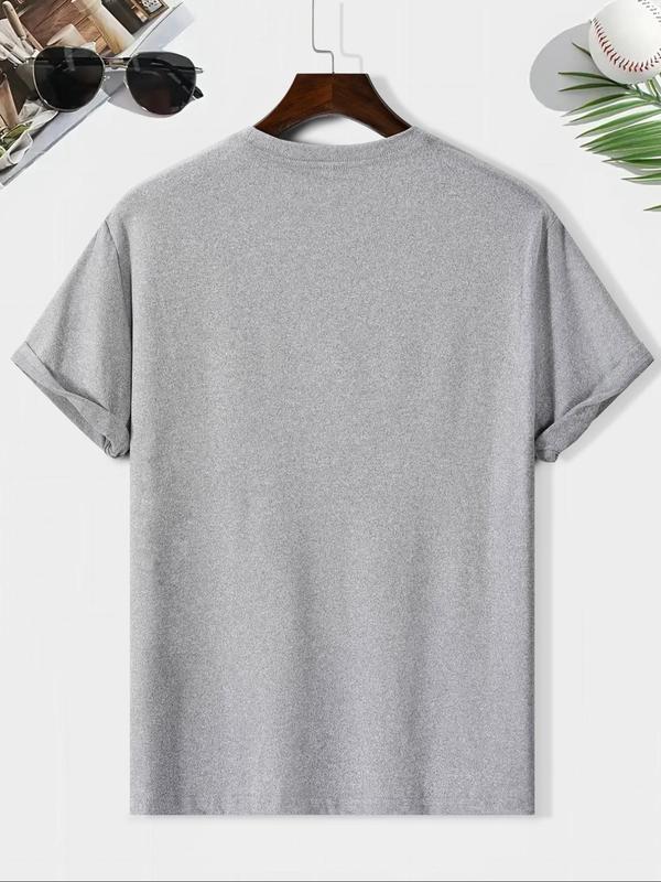 Men's Regular Fit Letter Print Round Neck Tee, Slogan Graphic Short Sleeve T-Shirt for Daily Wear, Casual Comfy Knitting Top for Summer