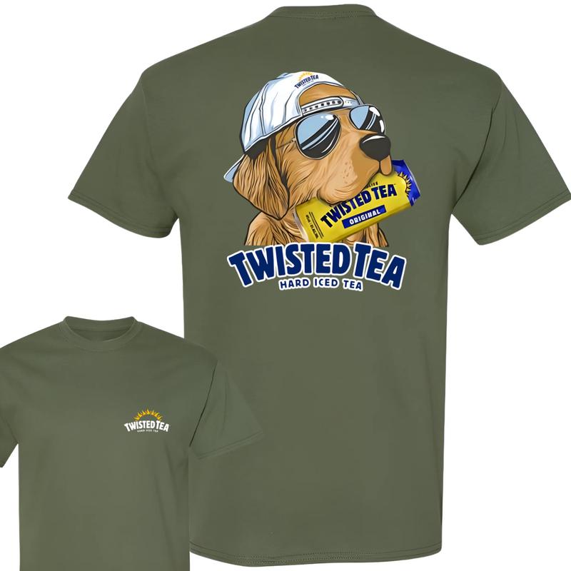 Twisted Tea Hunting Dog 2 Sided T-shirt, Twisted Tea T-Shirt Full Color For Men and Women, Unisex Outdoors Funny Beer Printed T-shirt