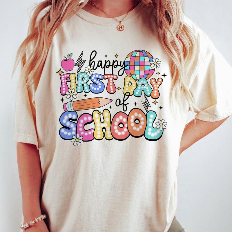 Happy First Day Of School Shirt, Teacher Women Top, Retro Teacher Back To School Tee, Funny First Day Of School Shirt, Cute Teacher T-Shirt, Teacher T