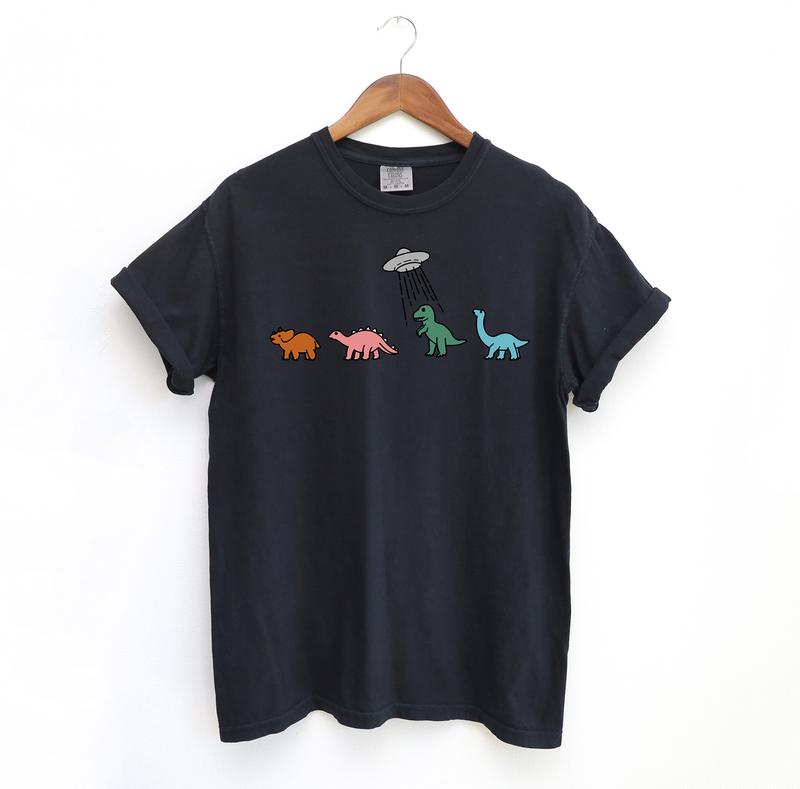 UFO Dinosaur T Shirt, Retro Comfort Colors T-Shirt