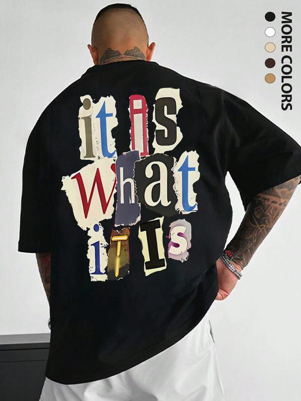 Men's Letter Print Round Neck Tee, Regular FitÂ Casual Short Sleeve T-shirt, Graphic Tees,Â Streetwear, Summer Clothes,Â Men Summer Top