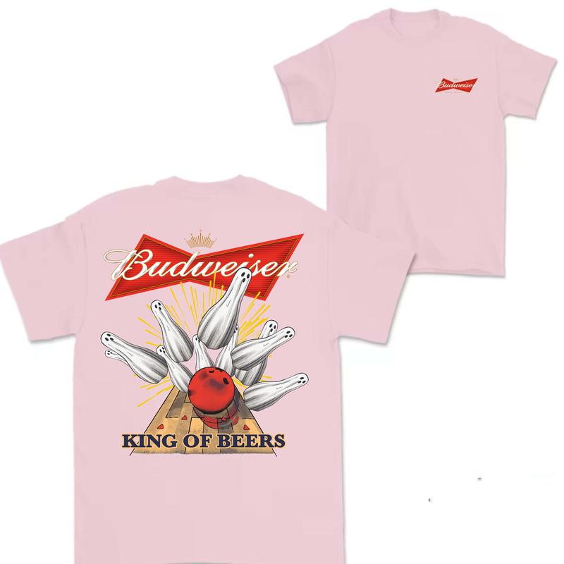 Budweiser Bowling Ghost Strike Beer Unisex T-shirt For Men - For Women, Budweiser Beer Shirt, Halloween Cute Ghost, Beer LoverClassic Cotton Shirt