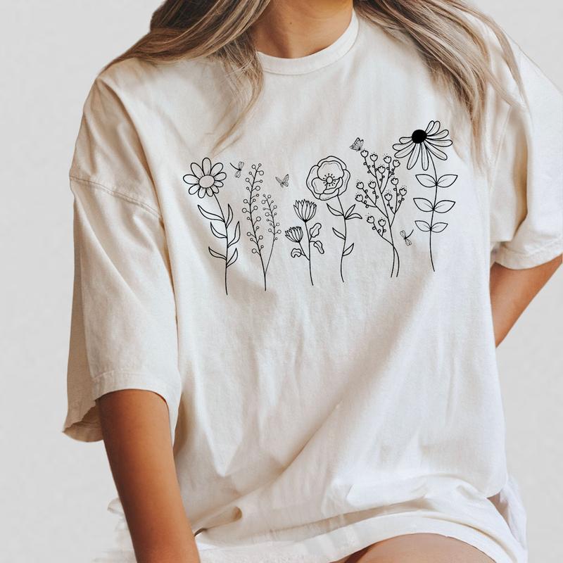 Wild Flowers Shirt, Wildflower Tshirt, Comfort Colors Shirts for Women, Floral Shirt, Vintage Botanical Tee, Gifts For Her, Pastel Floral Nature T-Shi