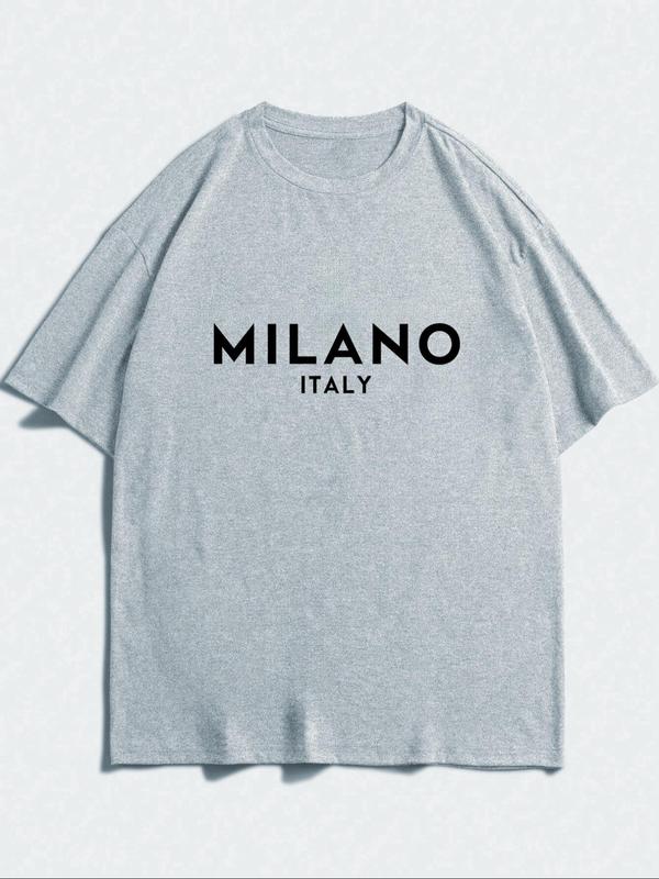 Men's Letter Print Round Neck Tee, Regular Fit Casual Comfy StreetwearÂ Drop Shoulder Short Sleeve T-shirt for Daily Wear, Graphic Tees,Â Men's Summer Clothes