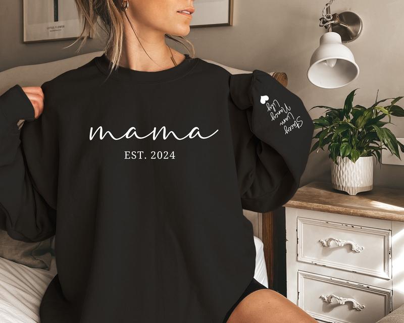 Mama Est Sweatshirt, Unisex T-Shirt, Custom Mama Est 2024 Sweatshirt, Custom Mom Sweatshirt, Mom Gift, New Mom Gift, Mama Sweatshirt, Gift for Mom, Mo