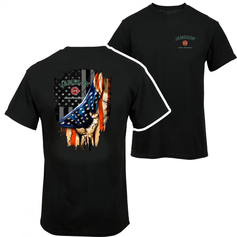 Jameson Irish Whiskey Usa Flag T-shirt - 2 Side - Every Color Available - Gym To Street Wear - One Style Fits All - Fashion For All - Fit For All