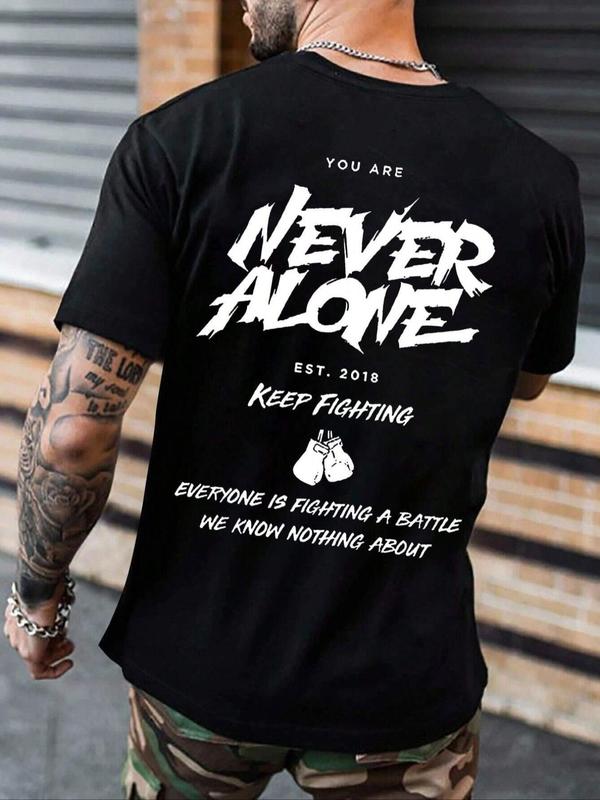 Men's Letter Graphic Print Round Neck Tee, Regular Fit Street Fashion Casual Short Sleeve T-shirt for Summer, Graphic Tees,Â Men'sÂ Streetwear Top for Daily Wear