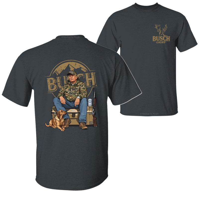 Busch Light Camo Trump Hunting T-Shirt, Trump Won 47th President Election 2 Sided Graphic Printed Unisex Classic Cotton T-shirt