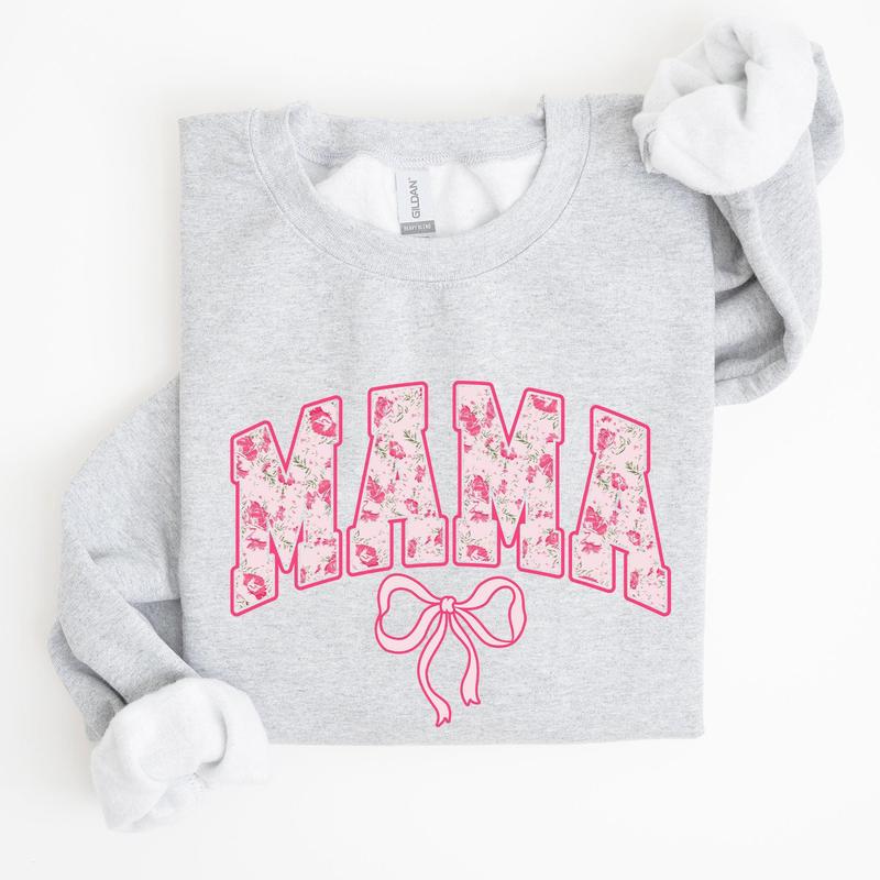 Mama, Coquette, Pink Bows, Trend, Girly, Soft Girl Era Sweatshirt, Women's Crew Neck, Crewneck Casual Comfort Womenswear ComfortableÃ‚Â Graphic