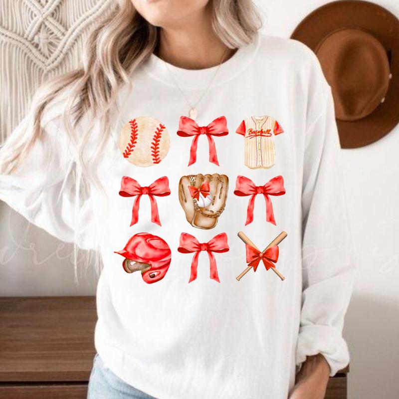 Baseball Red Bow Tee, Baseball Sister Shirts, Baseball Fan Shirt, Girls Baseball Tee, Coquette Baseball Shirt, Full Sizes, Full Colors, Cotton Round N