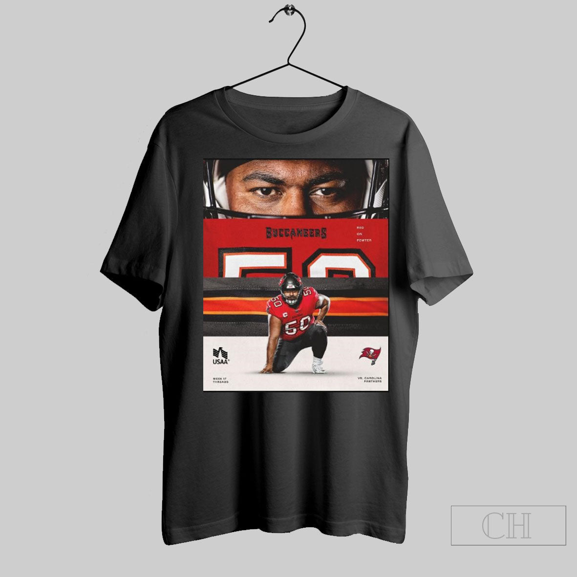 Tampa Bay Buccaneers Vs Carolina Panthers Vita Vea Red On Pewter To Defend The Bay Dec 29 2024 Poster T Shirt