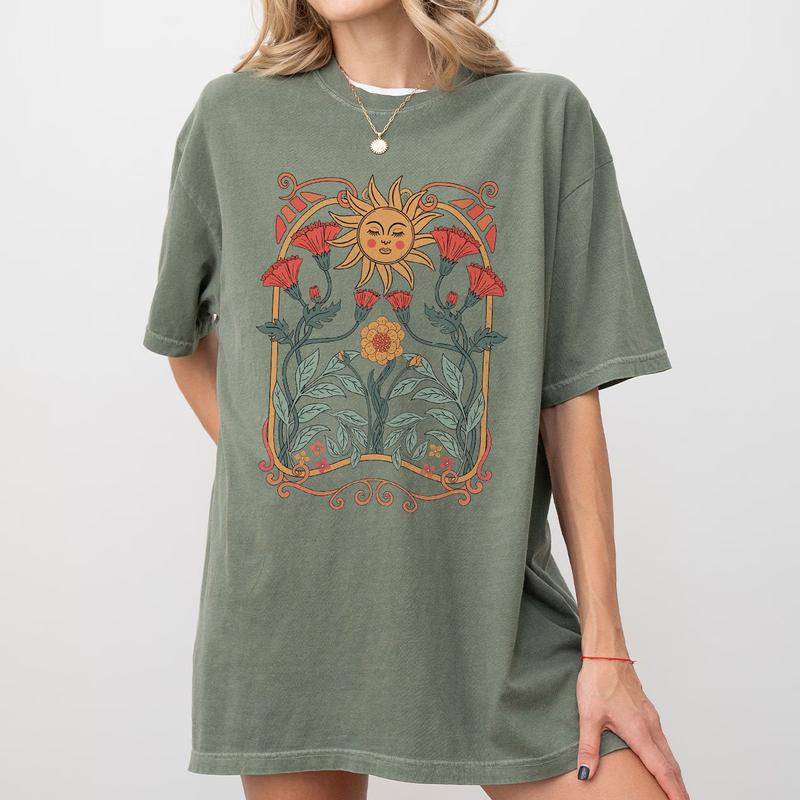 Boho Floral Tshirt Art Nouveau, WildFlowers Shirt, Wild Flower Tshirt, Comfort Shirts for Women, Vintage Botanical Tee For Her, Retro Floral Nature T-Shirt, Flowers Lover Tee, Floral Nature TShirt, Ladies Shirts, Gifts for Women, Gift for Mom, Women Top