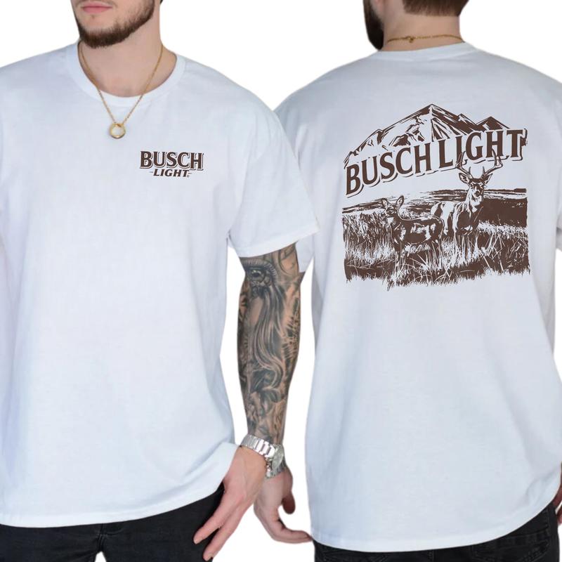 Vintage Busch Light Wildlife Deer 2-Sided Shirt, Deer Hunting Graphic Tee, Drink T-shirt, Hunting Tshirt, Casual Menswear, Classic Cotton Fabric Tops